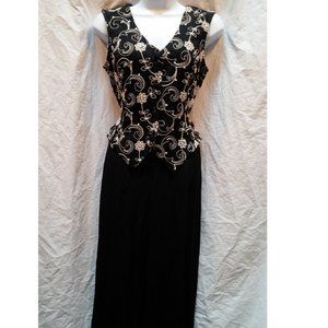 Vintage New York Style Jumpsuit Size 9 One Piece Embroidered Top Tie Back